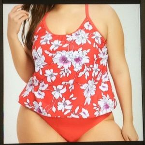 Red Floral plus size banded tankini